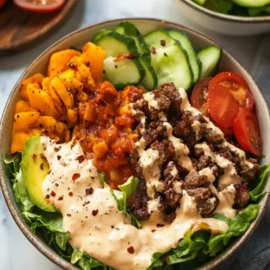 Ultimate Fully Loaded Burger Bowl with Creamy Special Sauce 9 Fully Loaded Burger Bowl
