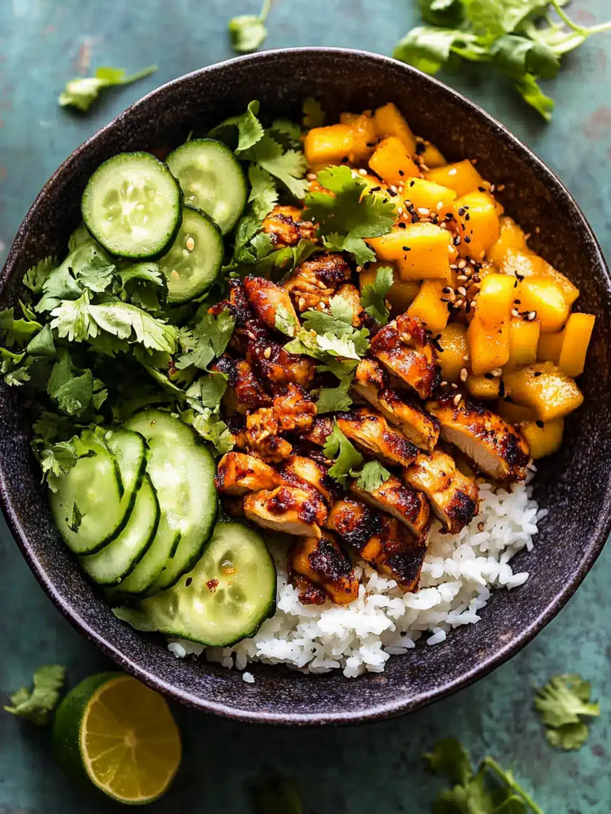 Chili Crisp Chicken Mango Cucumber Rice Bowl for Vibrant Flavor 2 Chili Crisp Chicken Mango Cucumber Rice Bowl
