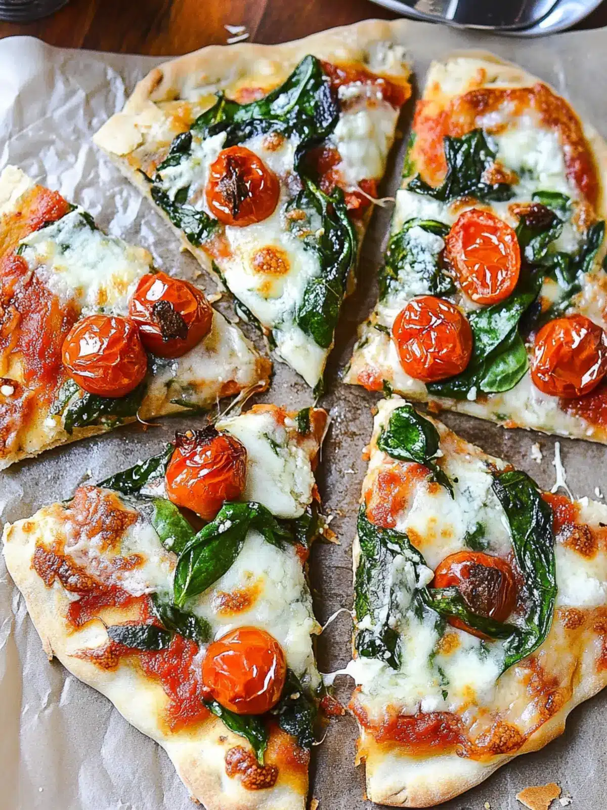 Savory Garlic Roasted Tomato and Spinach Flatbread Delight 5 Garlic Roasted Tomato and Spinach Flatbread