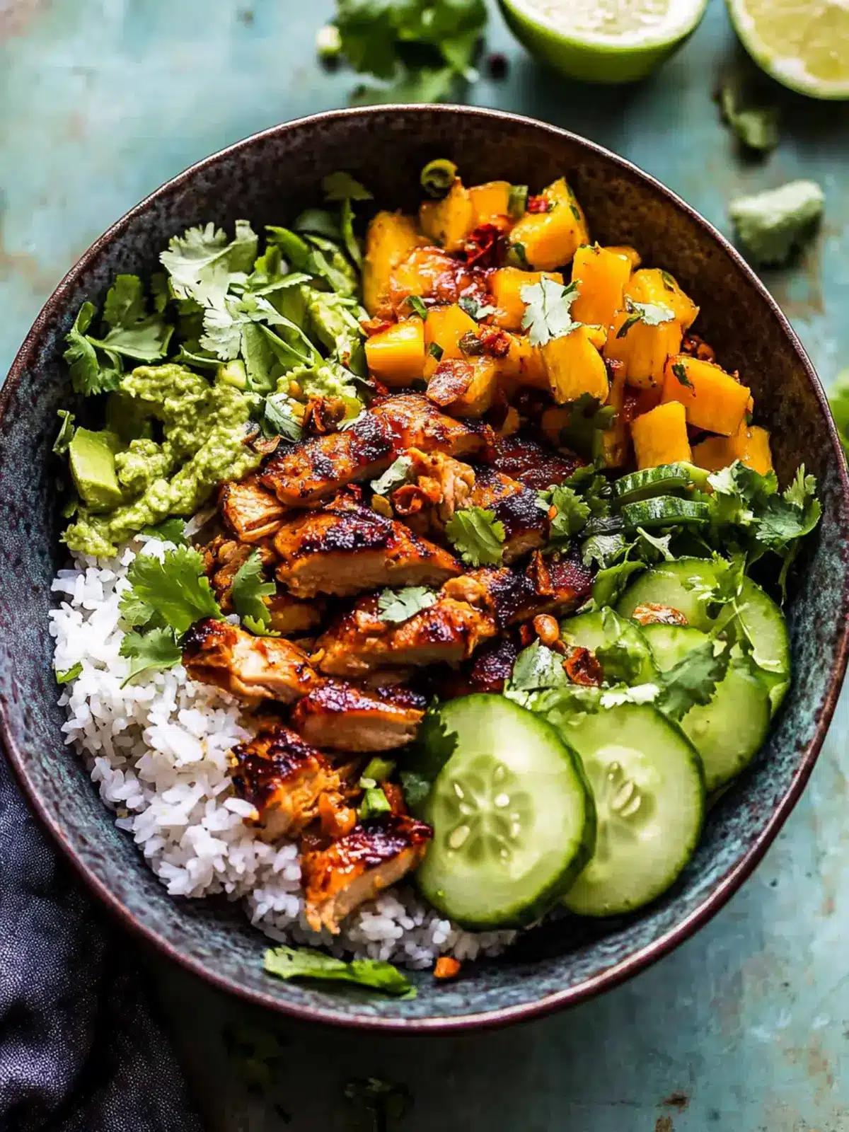 Chili Crisp Chicken Mango Cucumber Rice Bowl for Vibrant Flavor 4 Chili Crisp Chicken Mango Cucumber Rice Bowl