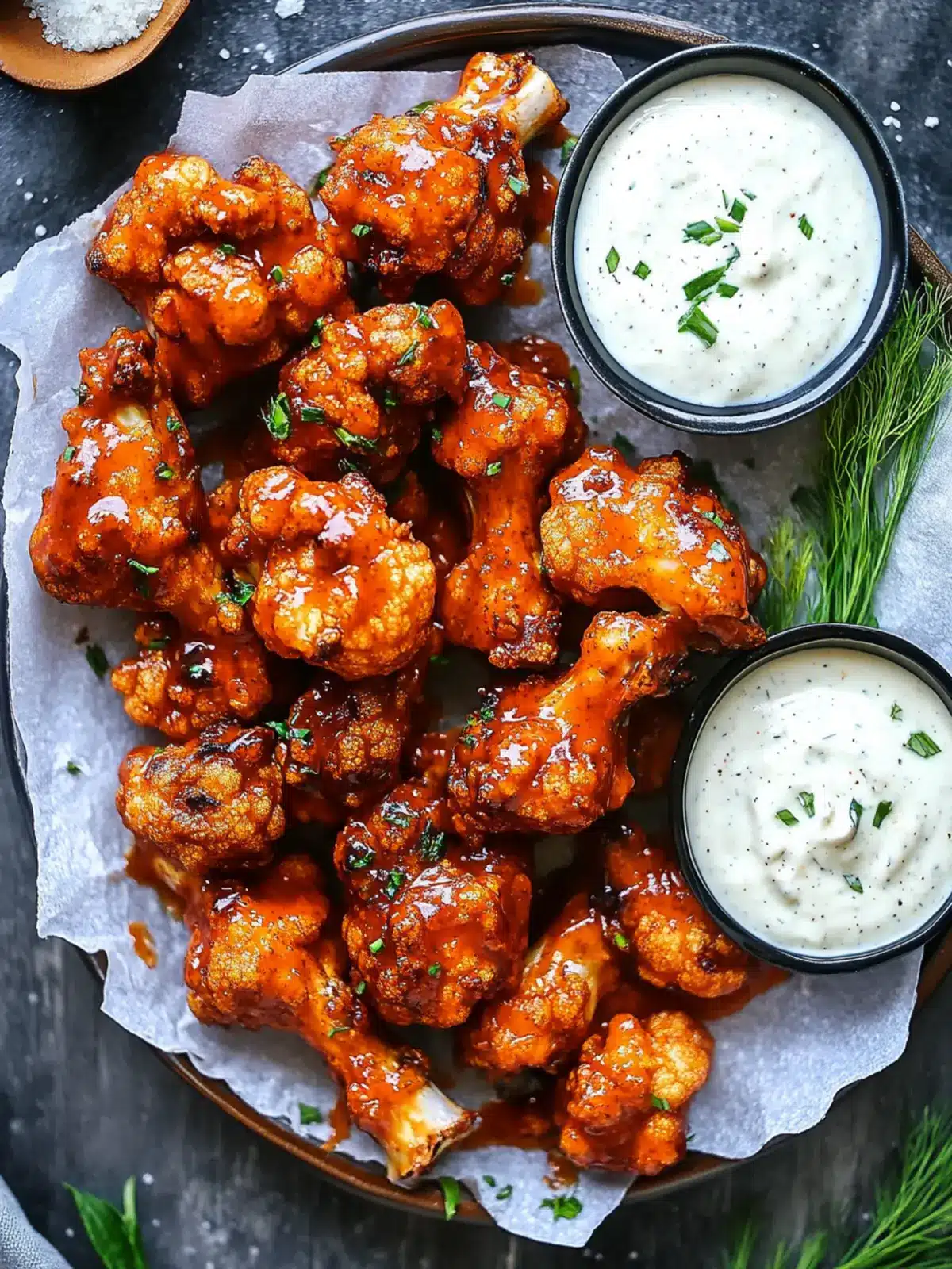 Crispy Cauliflower Buffalo Wings with Creamy Vegan Ranch Dip 5 Cauliflower Buffalo Wings