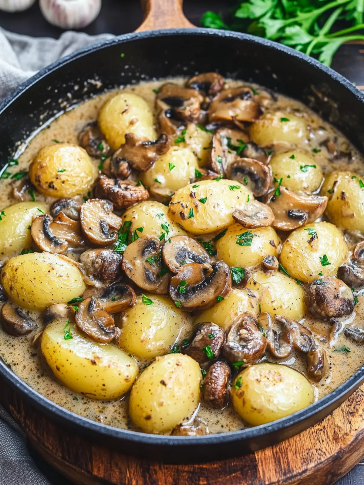 Skillet Potatoes with Creamy Pilsner Mushroom Sauce Delight 4 Skillet Potatoes with Creamy Pilsner, Mushroom Sauce