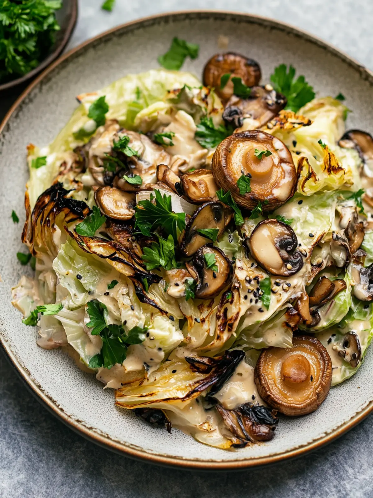 Savory Charred Cabbage with Creamy Miso Mushrooms Delight 2 Charred Cabbage with Creamy Miso Mushrooms