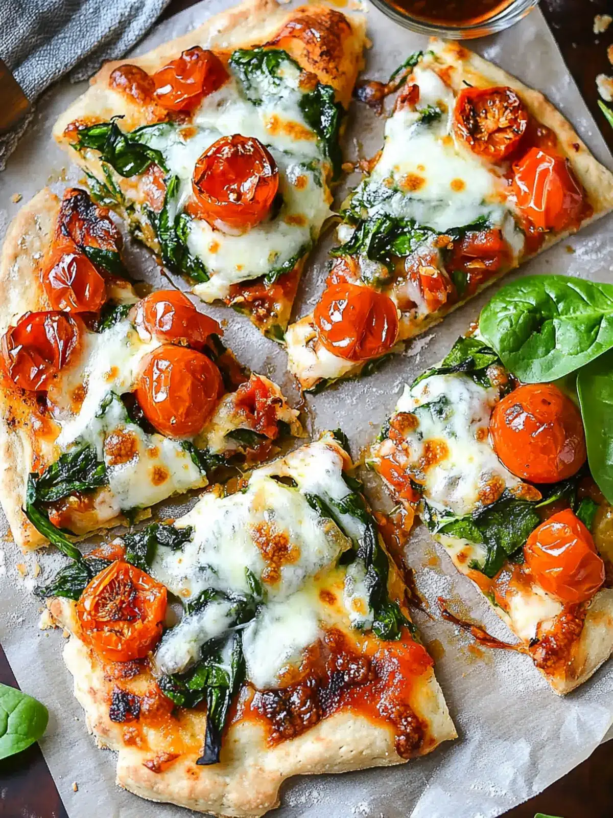 Savory Garlic Roasted Tomato and Spinach Flatbread Delight 2 Garlic Roasted Tomato and Spinach Flatbread