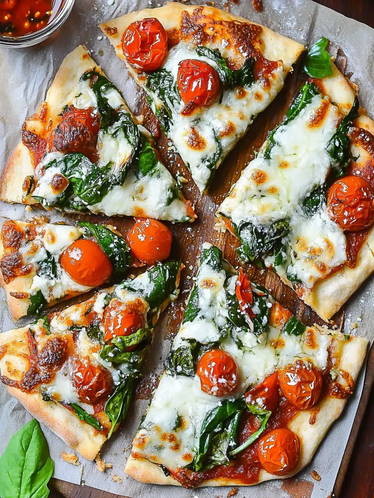 Savory Garlic Roasted Tomato and Spinach Flatbread Delight 3 Garlic Roasted Tomato and Spinach Flatbread