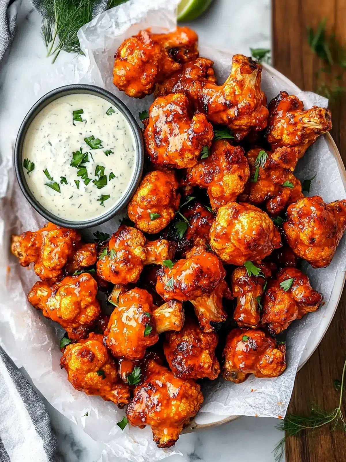 Crispy Cauliflower Buffalo Wings with Creamy Vegan Ranch Dip 3 Cauliflower Buffalo Wings
