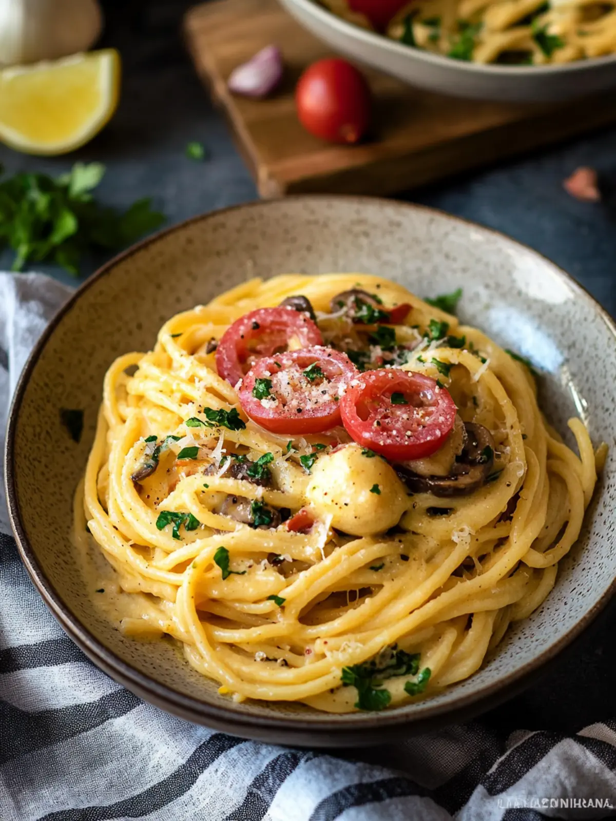 Pasta Huancaina with Mushroom Saltado: A Flavor Explosion! 2 Pasta Huancaina