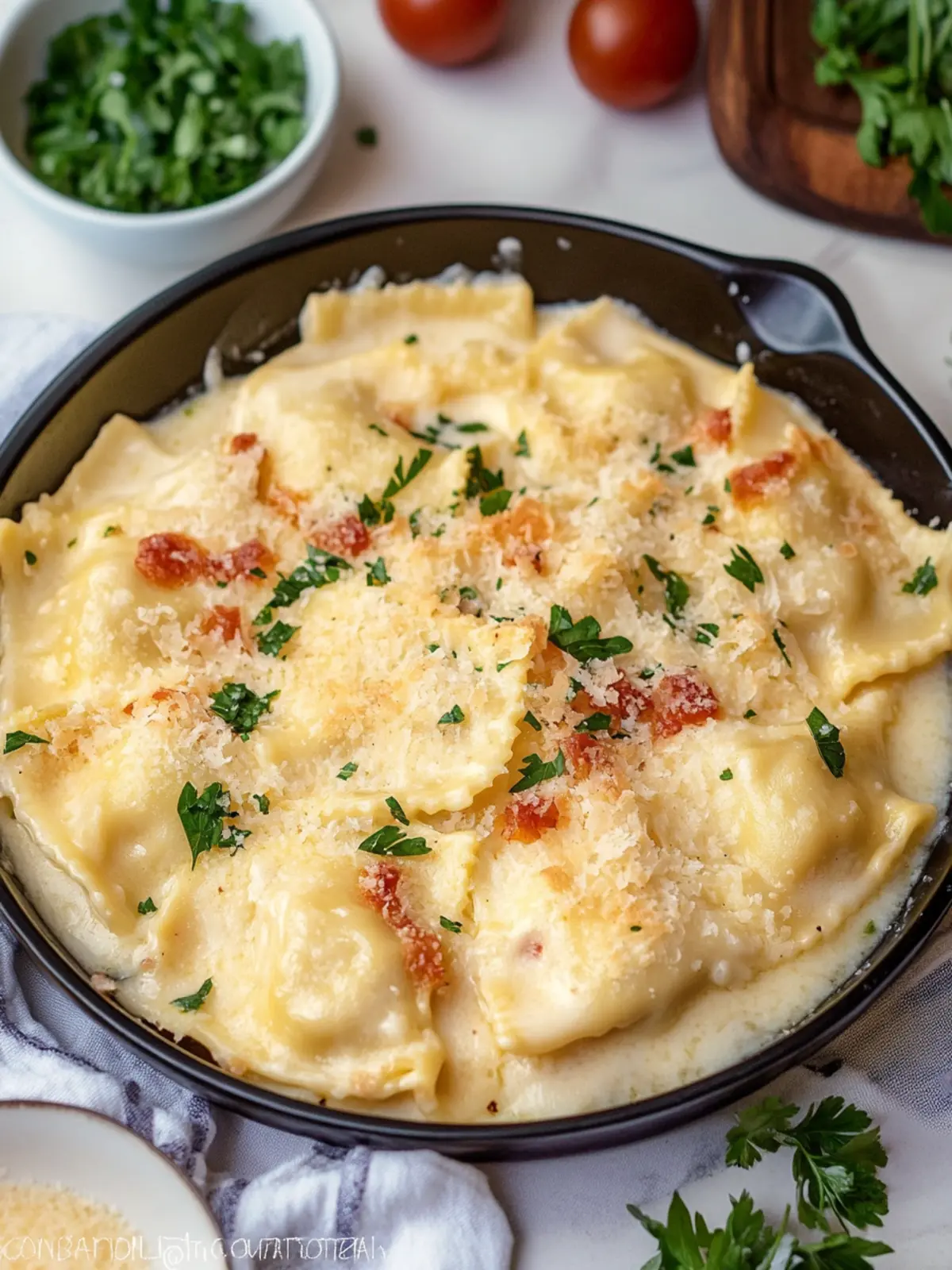 Creamy Alfredo Ravioli with Chicken and Bacon Delight 3 Alfredo Ravioli