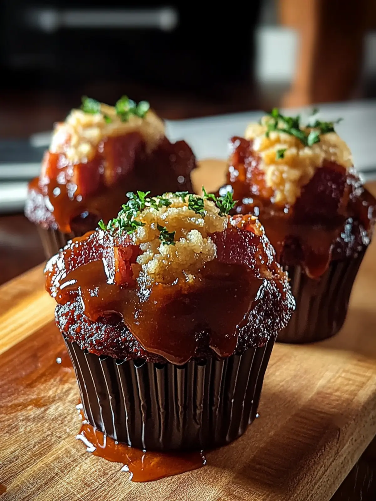 Savory Smoky Bourbon BBQ Meatloaf Cupcakes Wrapped in Bacon 4 Smoky Bourbon BBQ Meatloaf Cupcakes Wrapped in Crispy Bacon