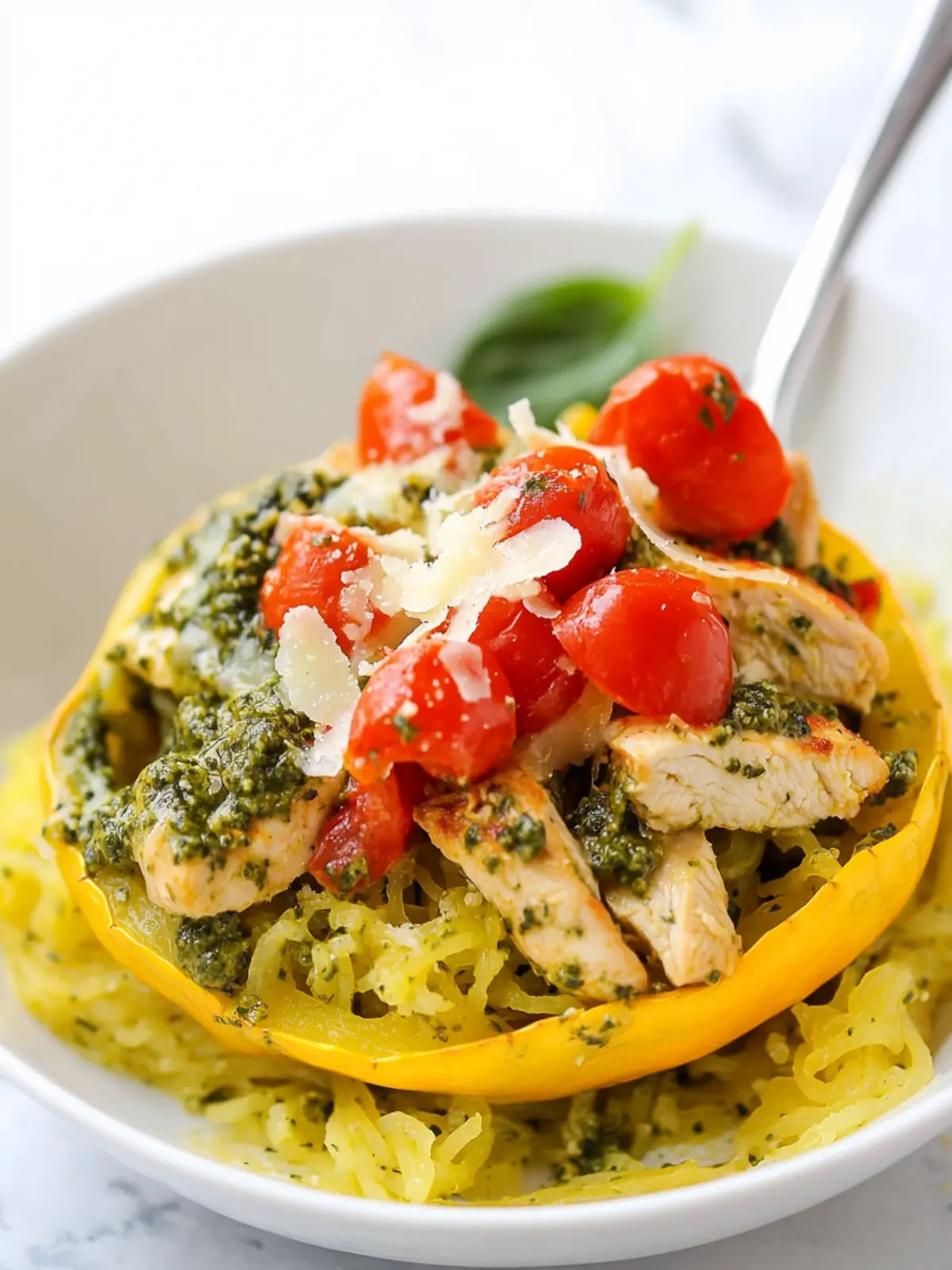 Pesto Chicken Spaghetti Squash: A Flavorful Light Dinner 4 Pesto Chicken Spaghetti Squash