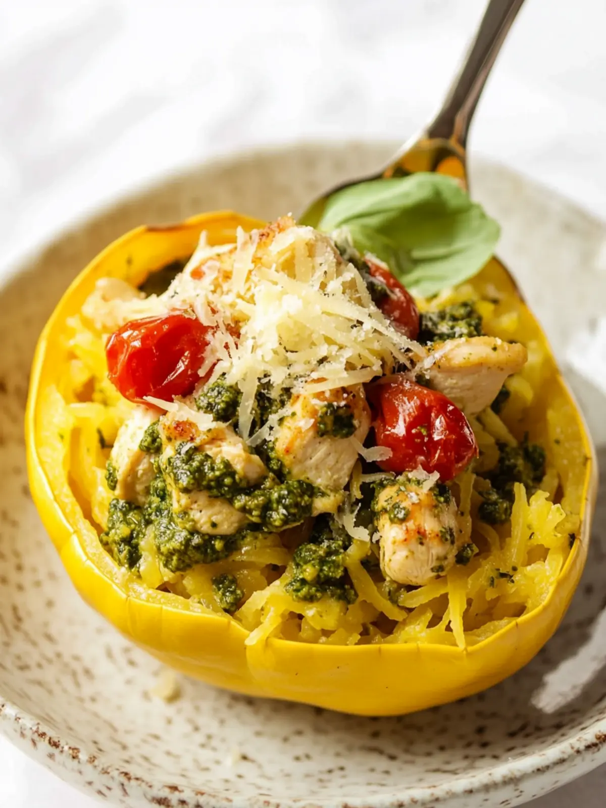 Pesto Chicken Spaghetti Squash: A Flavorful Light Dinner 2 Pesto Chicken Spaghetti Squash