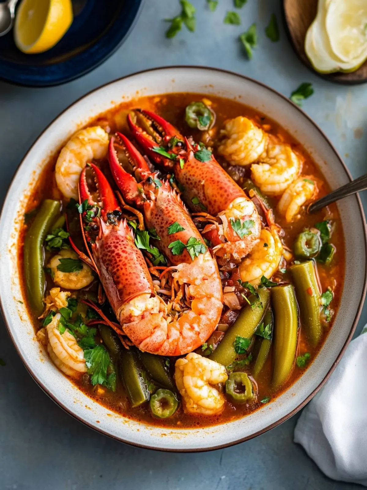 Savory Okra Stew with Prawn and Lobster Delight 3 Okra Stew with Prawn and Lobster