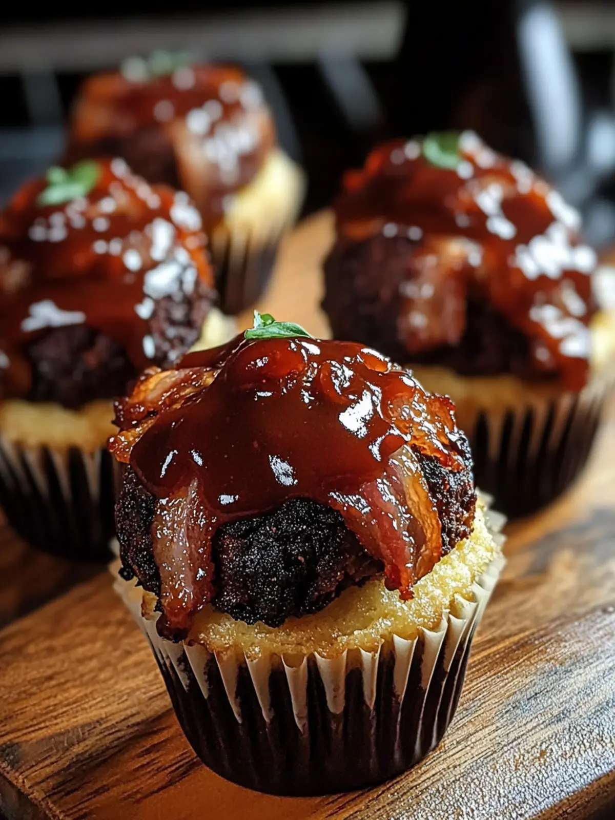 Savory Smoky Bourbon BBQ Meatloaf Cupcakes Wrapped in Bacon 2 Smoky Bourbon BBQ Meatloaf Cupcakes Wrapped in Crispy Bacon
