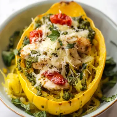 Pesto Chicken Spaghetti Squash: A Flavorful Light Dinner 9 Pesto Chicken Spaghetti Squash