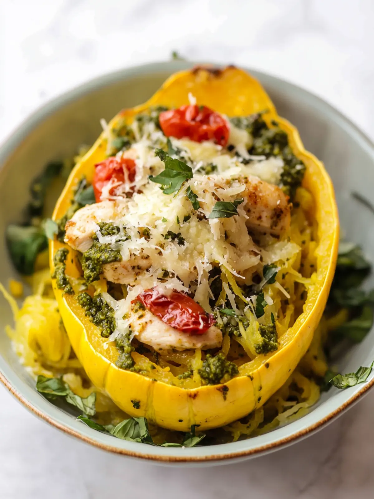 Pesto Chicken Spaghetti Squash: A Flavorful Light Dinner 5 Pesto Chicken Spaghetti Squash