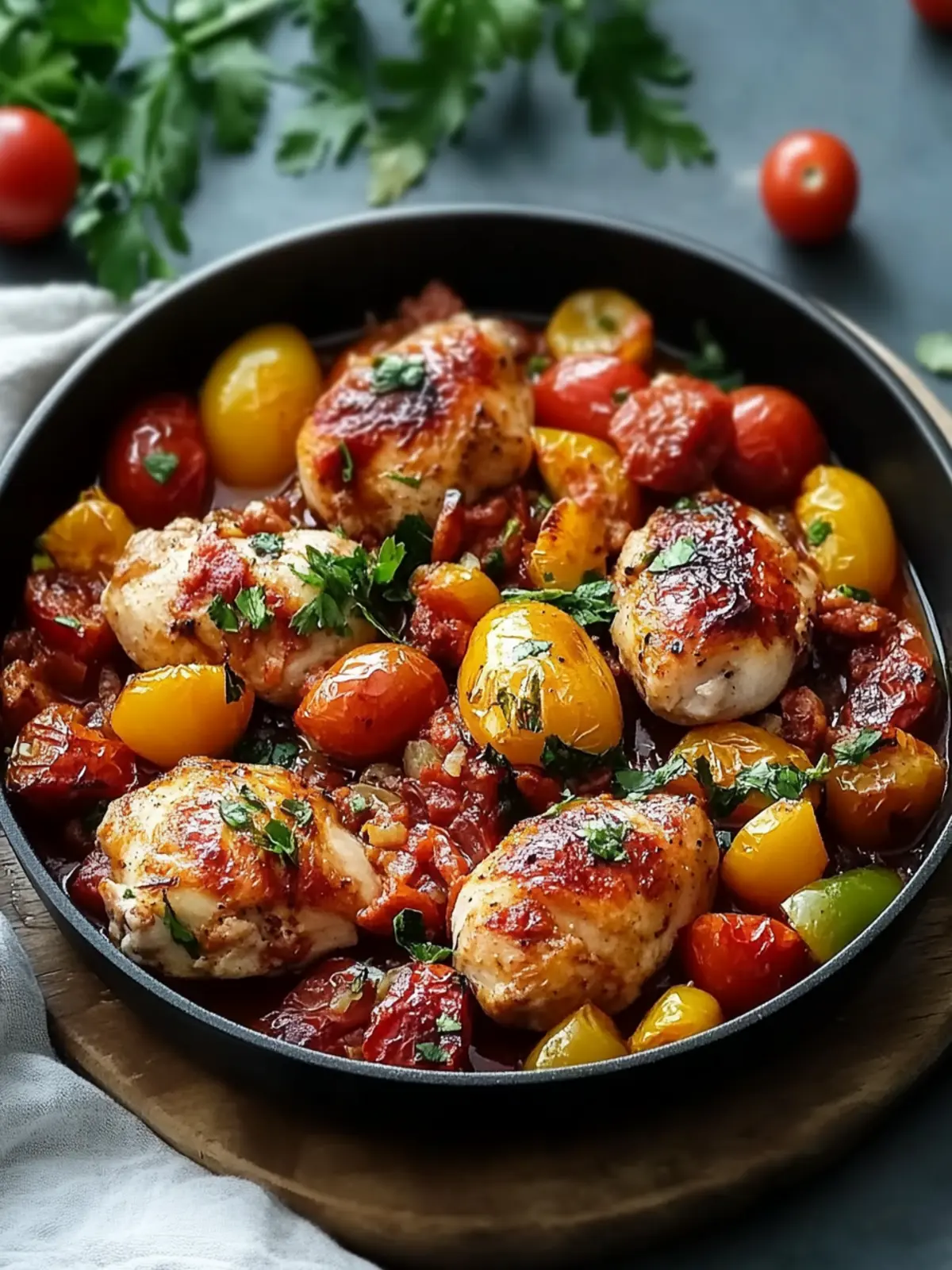 One-Pan Capsicum Tomato and Chicken with Chorizo Bliss 5 Capsicum Tomato and Chicken with Chorizo