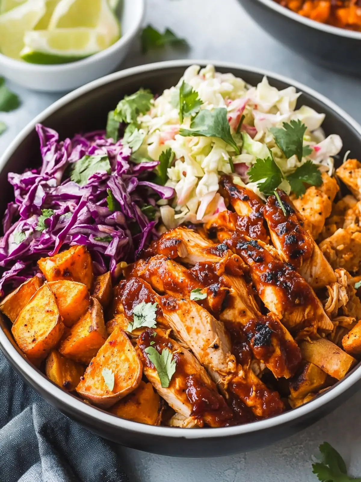 BBQ Chicken Bowls with Sweet Potatoes and Coleslaw Bliss 2 BBQ Chicken Bowls with Sweet Potatoes and Coleslaw