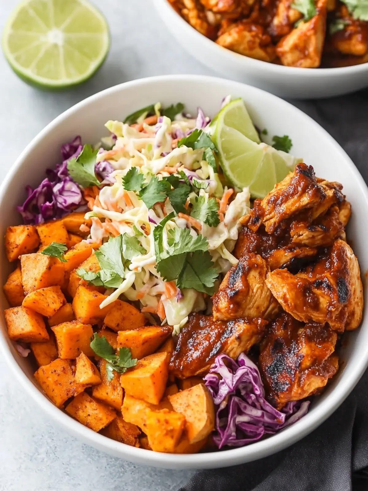 BBQ Chicken Bowls with Sweet Potatoes and Coleslaw Bliss 3 BBQ Chicken Bowls with Sweet Potatoes and Coleslaw