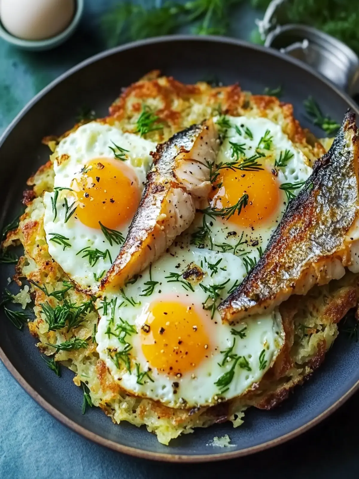 Herby Hash Browns with Eggs and Mackerel: A Flavor Twist! 2 Herby Hash Browns with Eggs and Mackerel