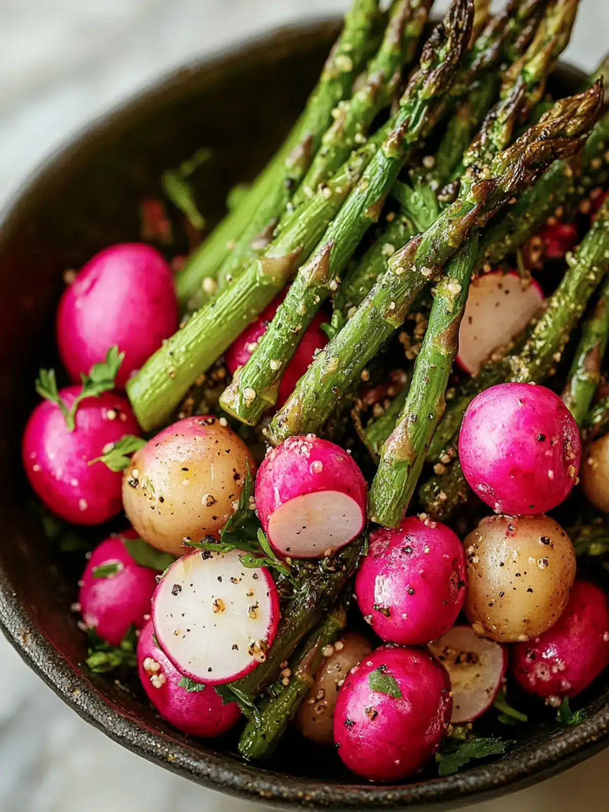 Roasted Asparagus and Radishes with Mustard Vinaigrette Bliss 5 Roasted Asparagus and Radishes with Mustard Vinaigrette