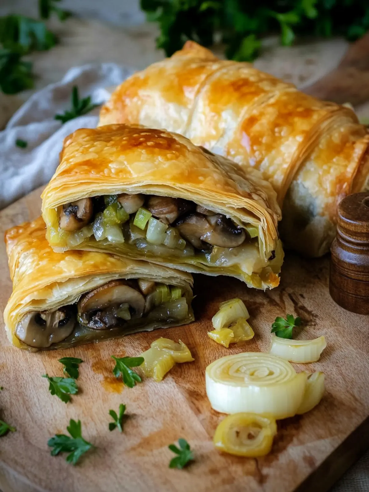 Mushroom Strudel with Leeks and Parmesan Cheese Delight 3 Mushroom Strudel with Leeks and Parmesan Cheese