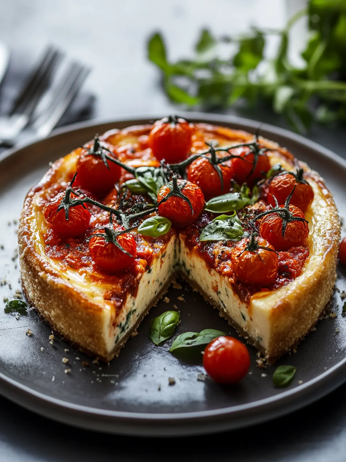 Savory Cheesecake with Roasted Tomato Jam & Parmesan Crust Delight 4 Cheesecake with Roasted Tomato Jam & Parmesan Crust