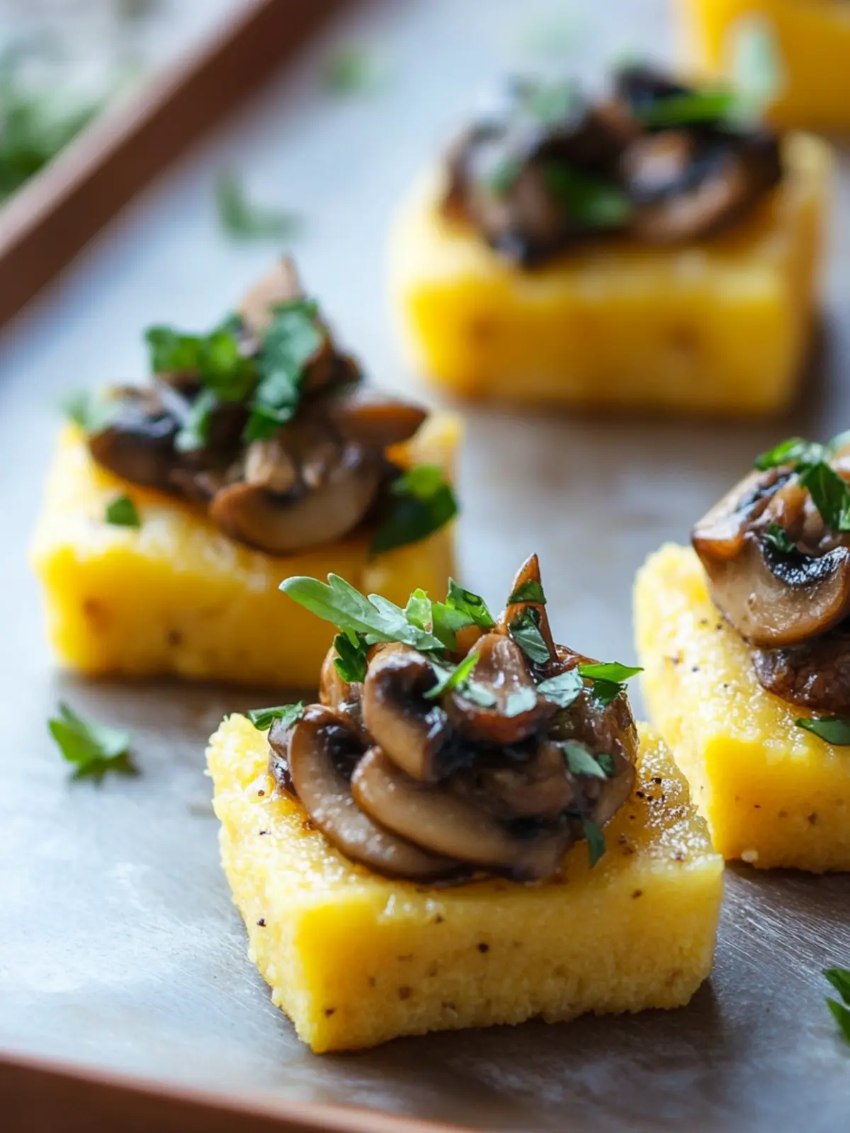 Savory Polenta Mushroom Canapé for Gourmet Snack Lovers 3 Polenta Mushroom Canapé