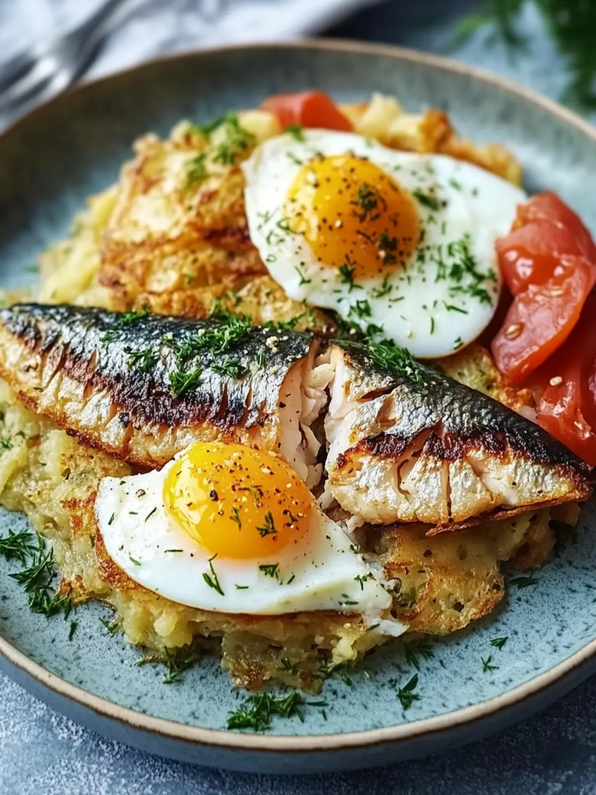 Herby Hash Browns with Eggs and Mackerel: A Flavor Twist! 3 Herby Hash Browns with Eggs and Mackerel