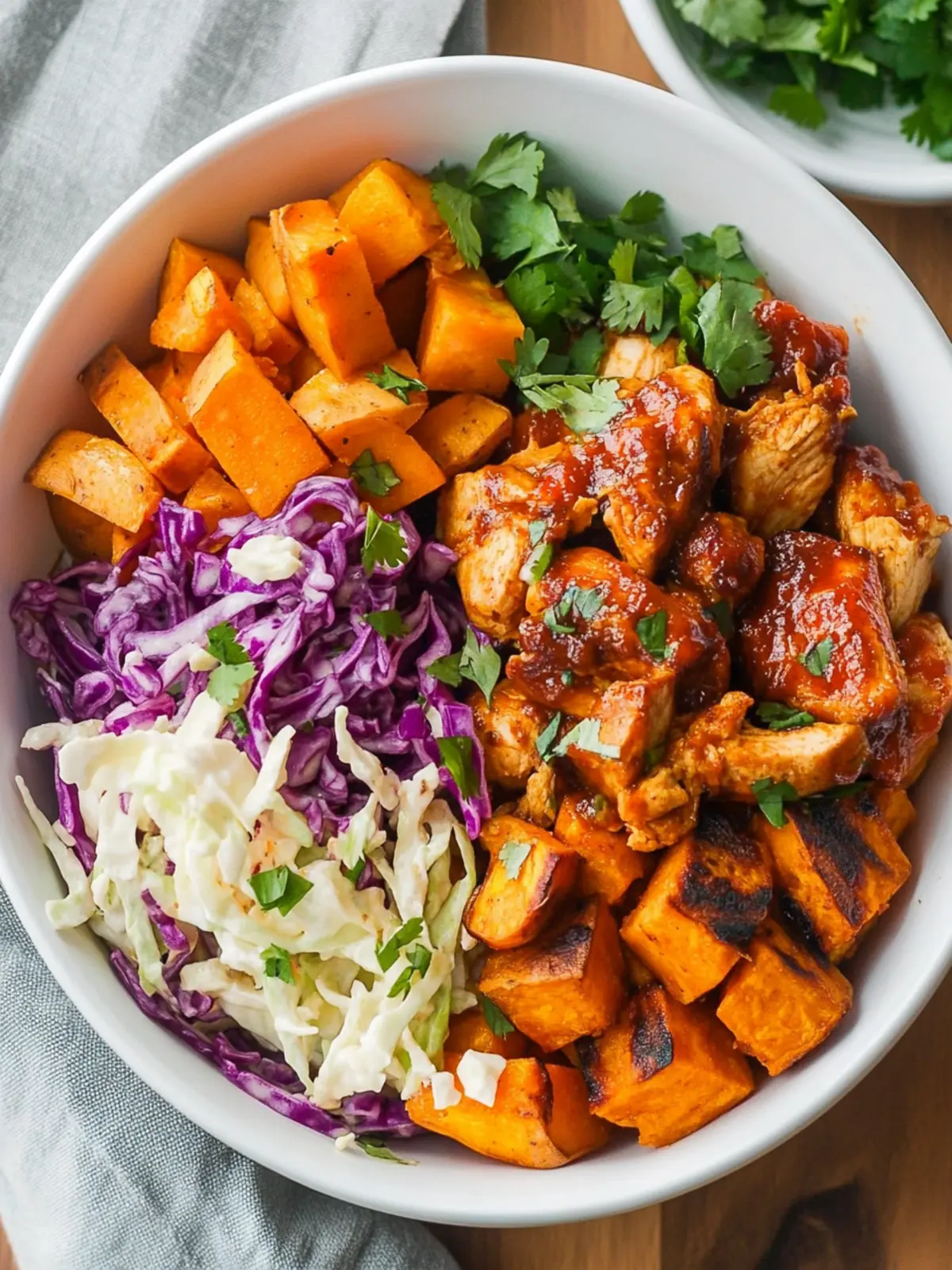 BBQ Chicken Bowls with Sweet Potatoes and Coleslaw Bliss 4 BBQ Chicken Bowls with Sweet Potatoes and Coleslaw
