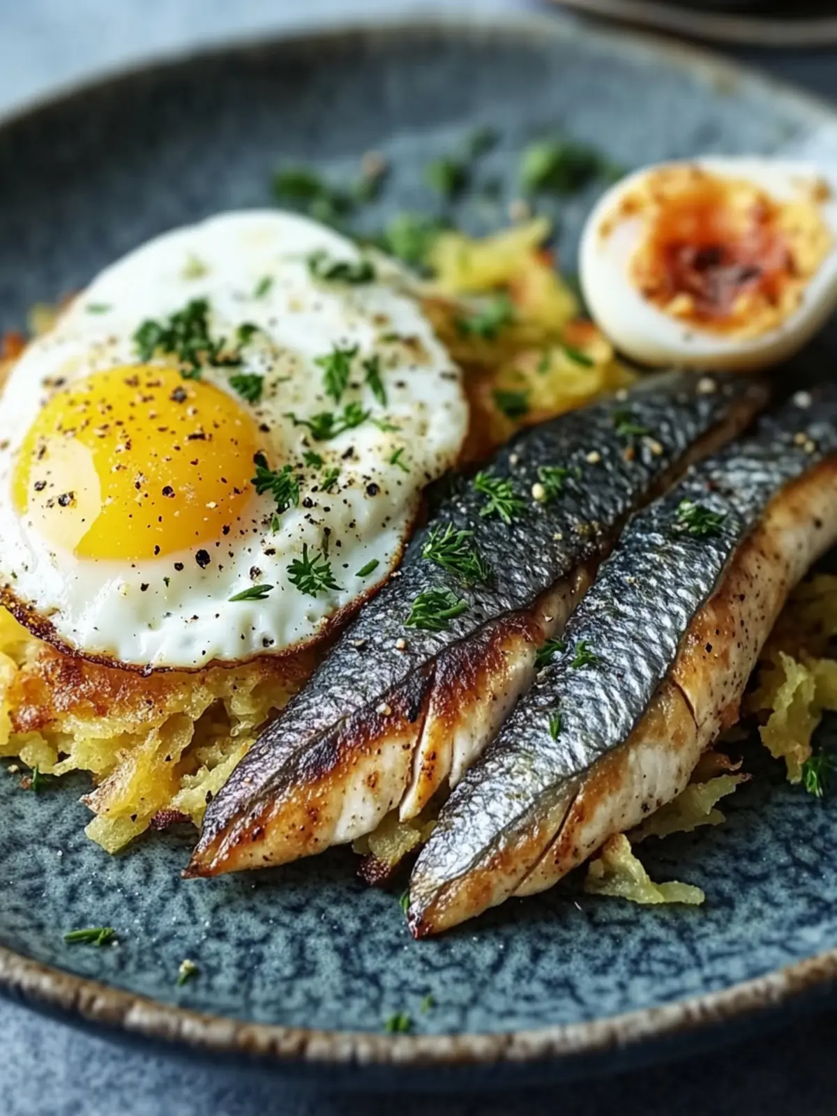 Herby Hash Browns with Eggs and Mackerel: A Flavor Twist! 4 Herby Hash Browns with Eggs and Mackerel