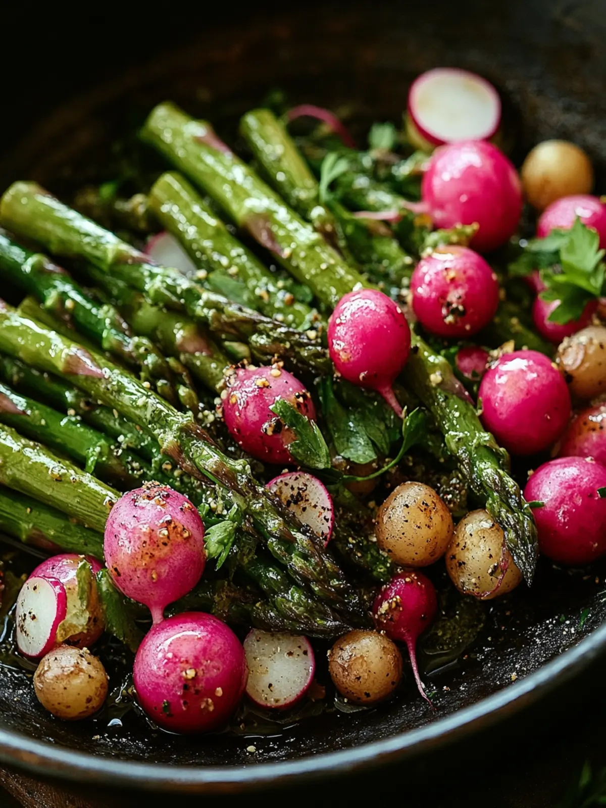 Roasted Asparagus and Radishes with Mustard Vinaigrette Bliss 2 Roasted Asparagus and Radishes with Mustard Vinaigrette