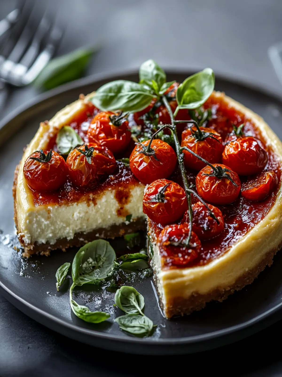 Savory Cheesecake with Roasted Tomato Jam & Parmesan Crust Delight 3 Cheesecake with Roasted Tomato Jam & Parmesan Crust