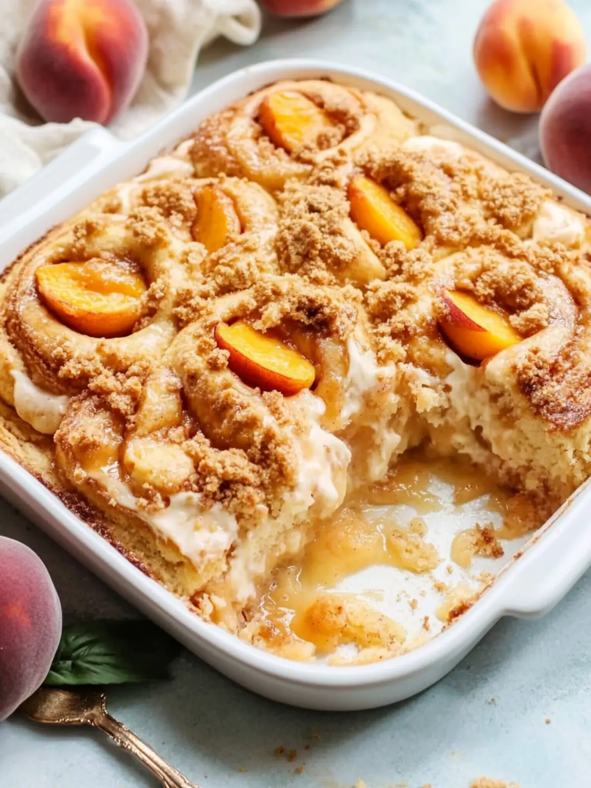 Homemade Peach Cobbler Cinnamon Rolls with Crumb Topping Bliss 5 Homemade Peach Cobbler Cinnamon Rolls