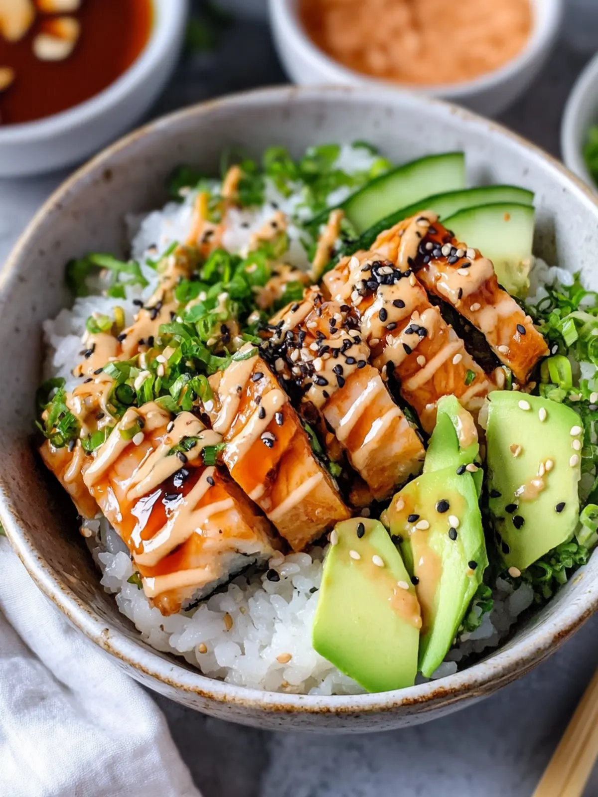 Savor Crunch Roll Sushi Bowl with Easy Eel Sauce Today 2 Crunch Roll Sushi Bowl with Easy Eel Sauce