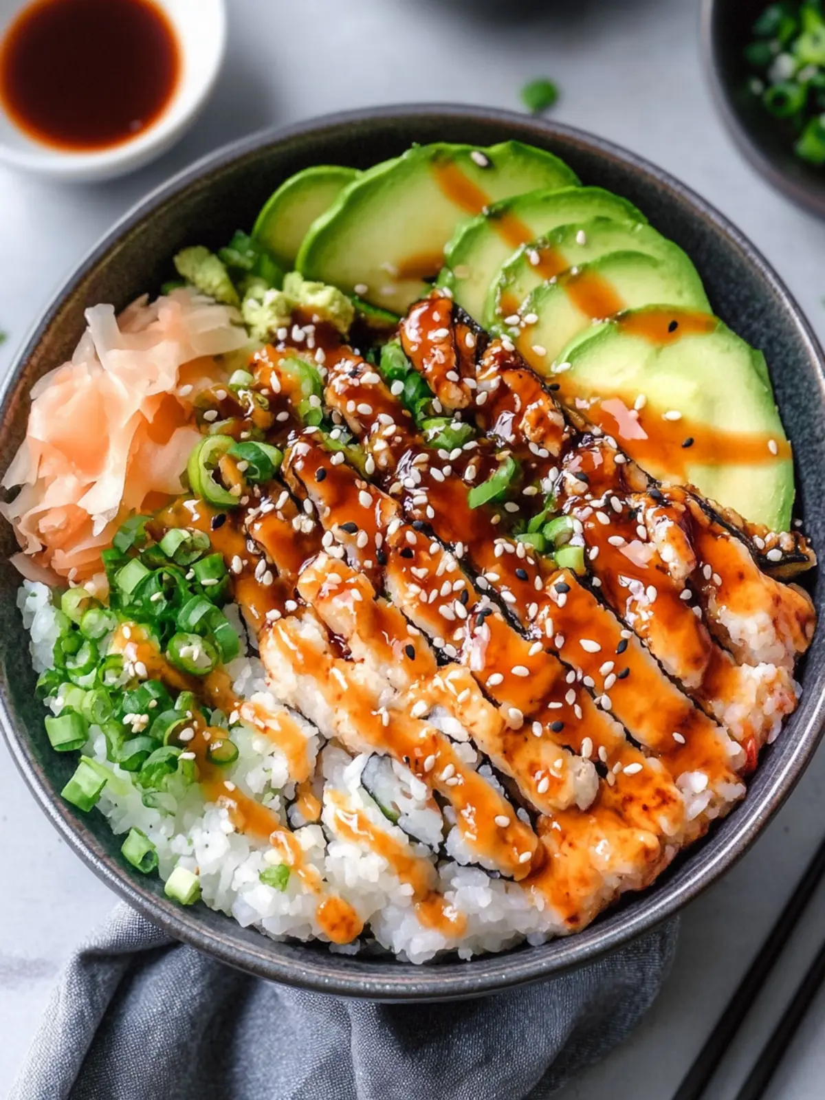 Savor Crunch Roll Sushi Bowl with Easy Eel Sauce Today 3 Crunch Roll Sushi Bowl with Easy Eel Sauce