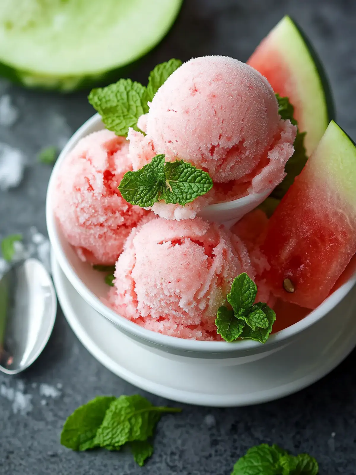 Delightful Fresh Mint Ice Cream with Salted Watermelon Granita 2 Fresh Mint Ice Cream with Salted Watermelon Granita