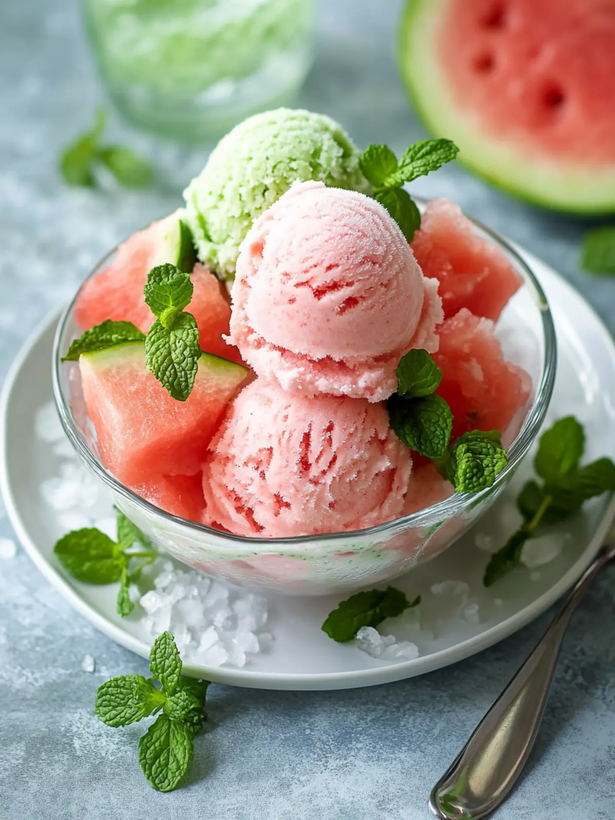 Delightful Fresh Mint Ice Cream with Salted Watermelon Granita 5 Fresh Mint Ice Cream with Salted Watermelon Granita