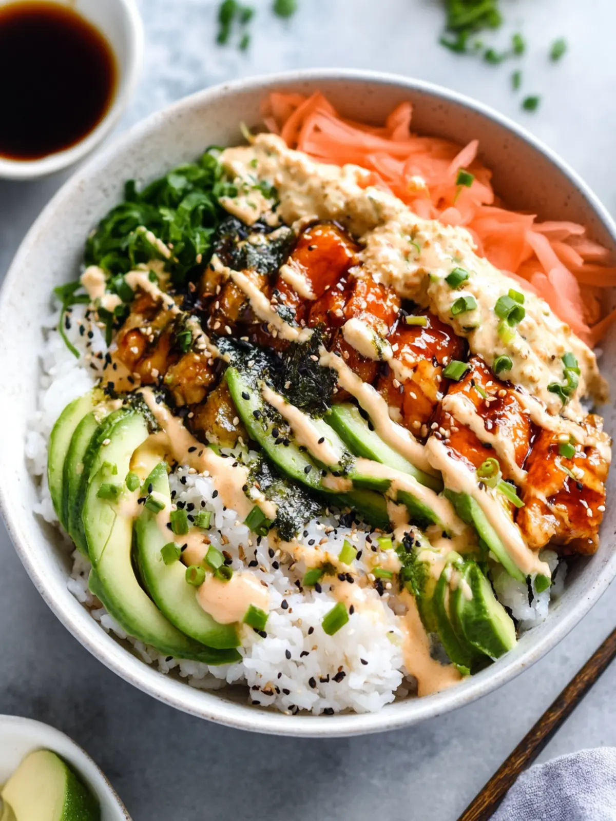 Savor Crunch Roll Sushi Bowl with Easy Eel Sauce Today 5 Crunch Roll Sushi Bowl with Easy Eel Sauce