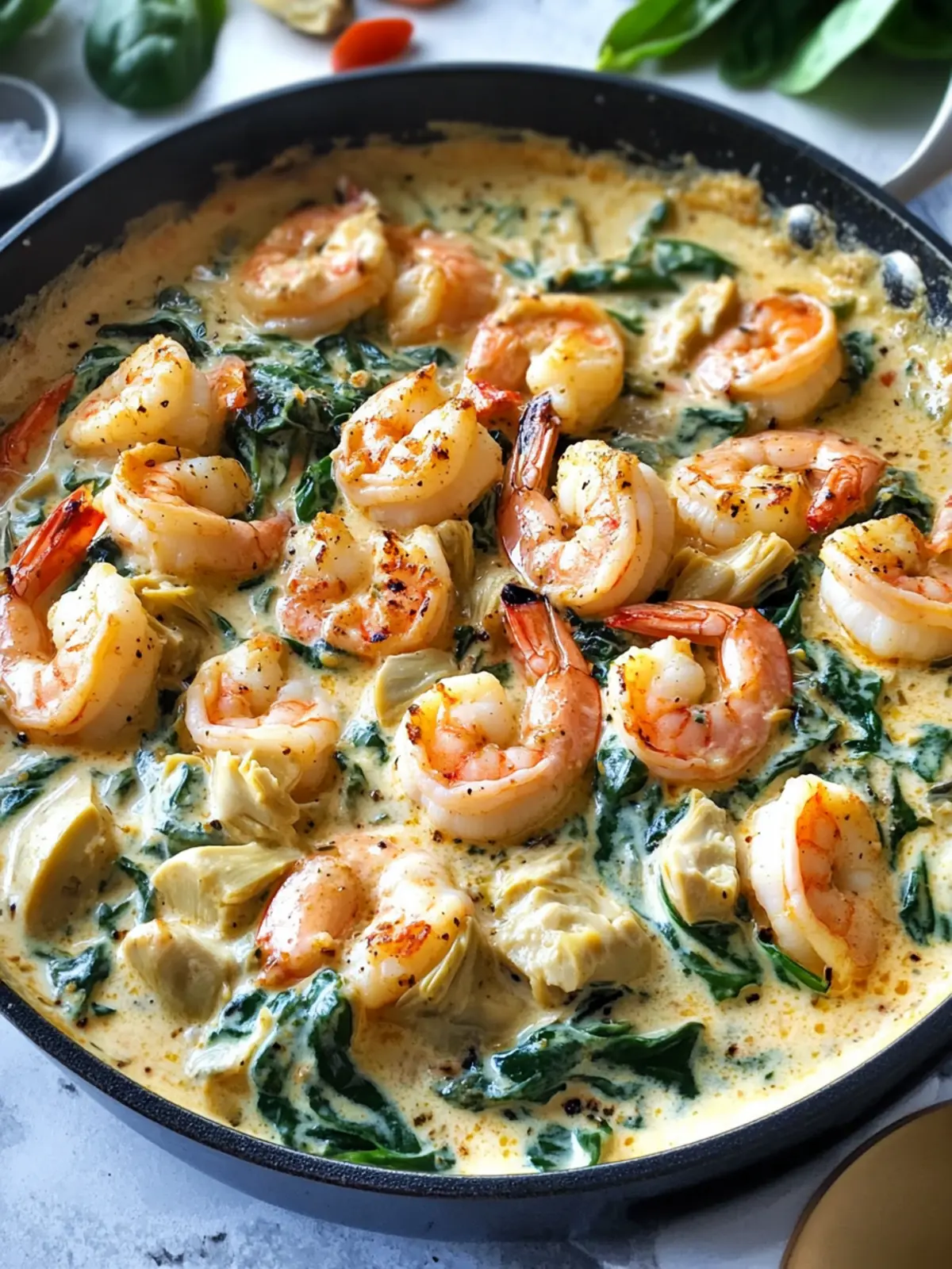 Creamy Spinach Artichoke Shrimp Skillet That You'll Crave 2 Creamy Spinach Artichoke Shrimp Skillet