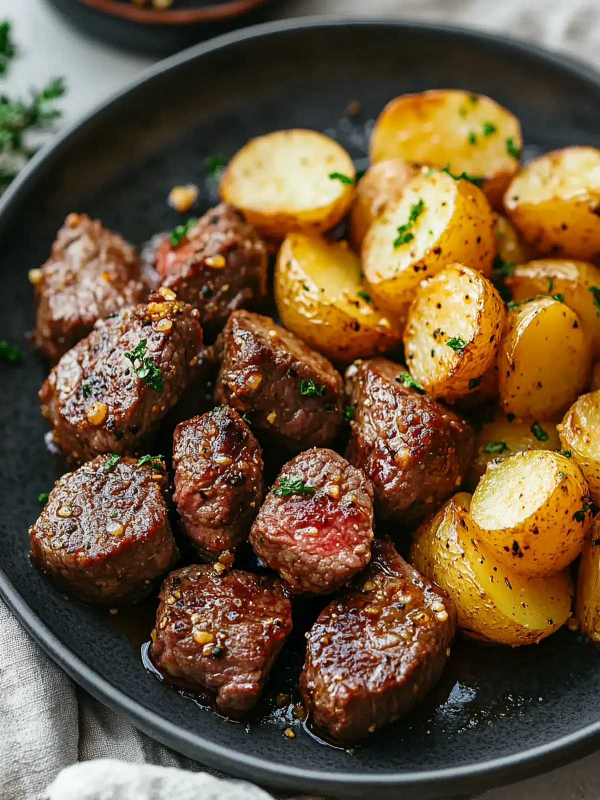 Savor Garlic Steak Bites and Potatoes for a Cozy Dinner 2 Garlic Steak Bites and Potatoes