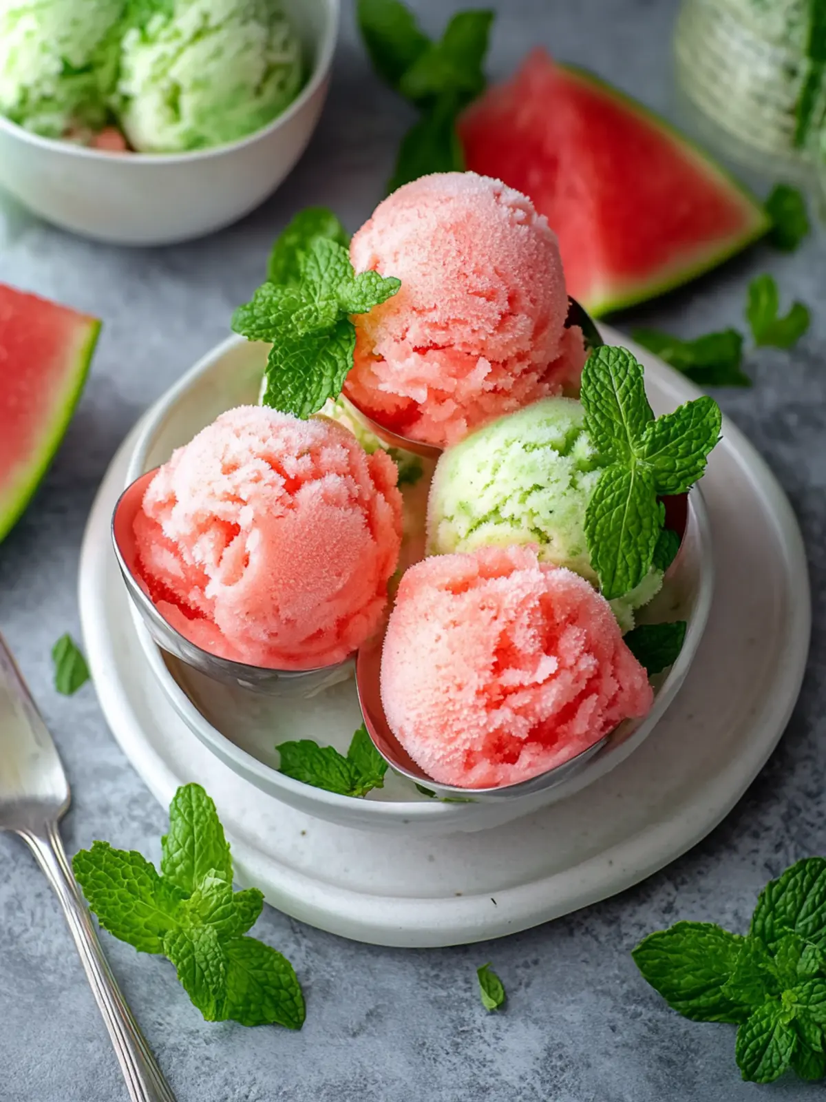 Delightful Fresh Mint Ice Cream with Salted Watermelon Granita 3 Fresh Mint Ice Cream with Salted Watermelon Granita