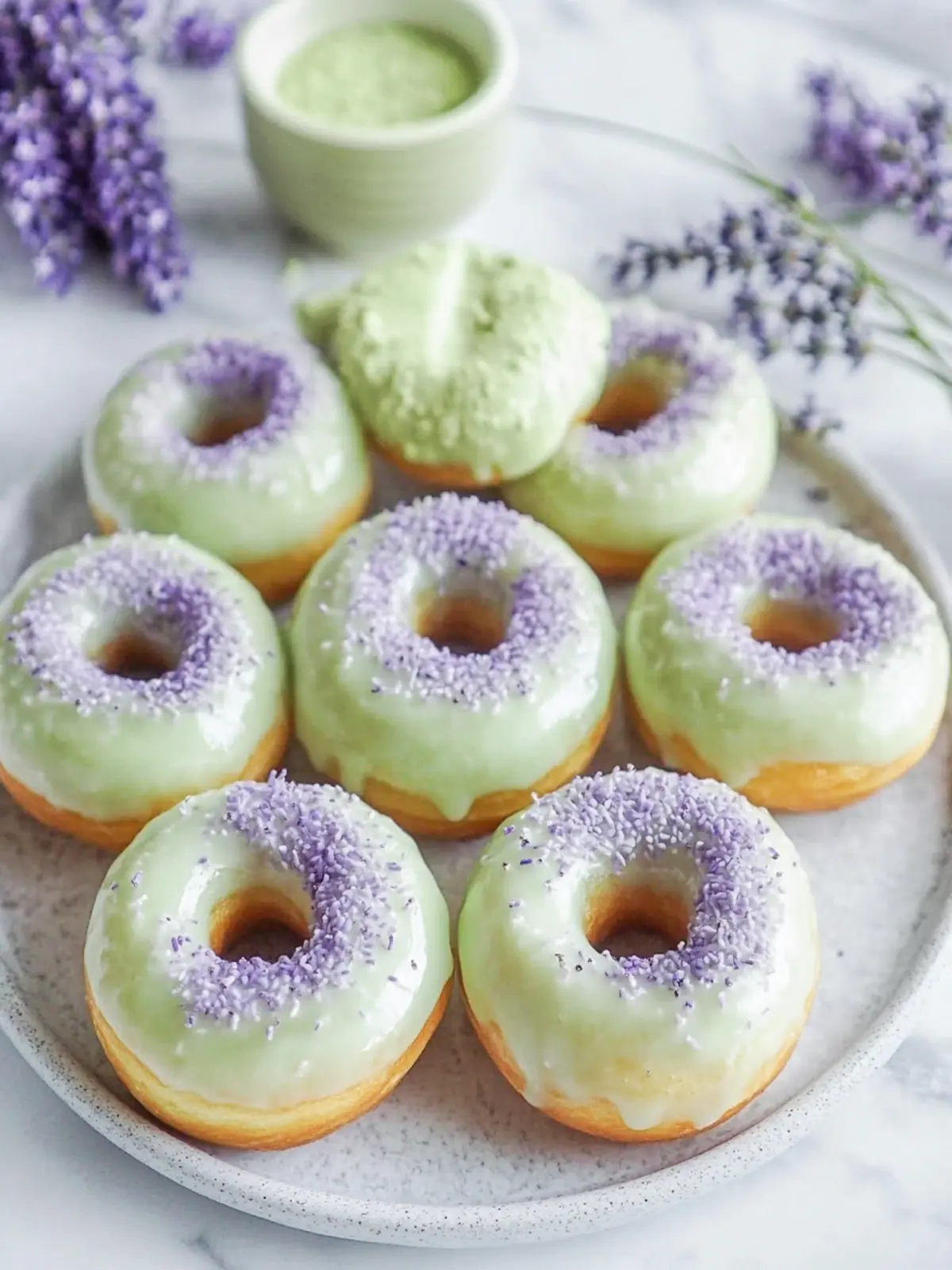 Irresistible Matcha Mini Donuts with Lavender Glaze Bliss 5 Matcha Mini Donuts with Lavender Glaze