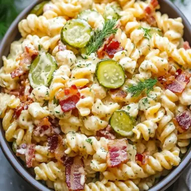 Ultimate Dill Pickle Bacon Pasta Salad for Easy Summer Fun 9 Dill Pickle Bacon Pasta Salad