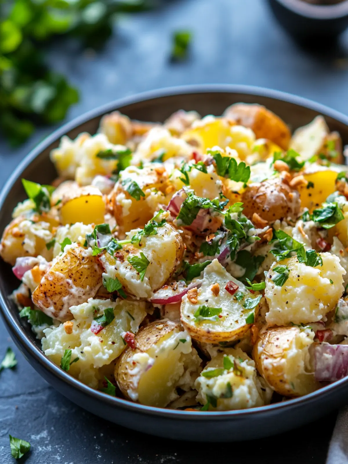 Delight in Crispy Smashed Potato Salad with Herbed Yogurt Twist 2 Crispy Smashed Potato Salad