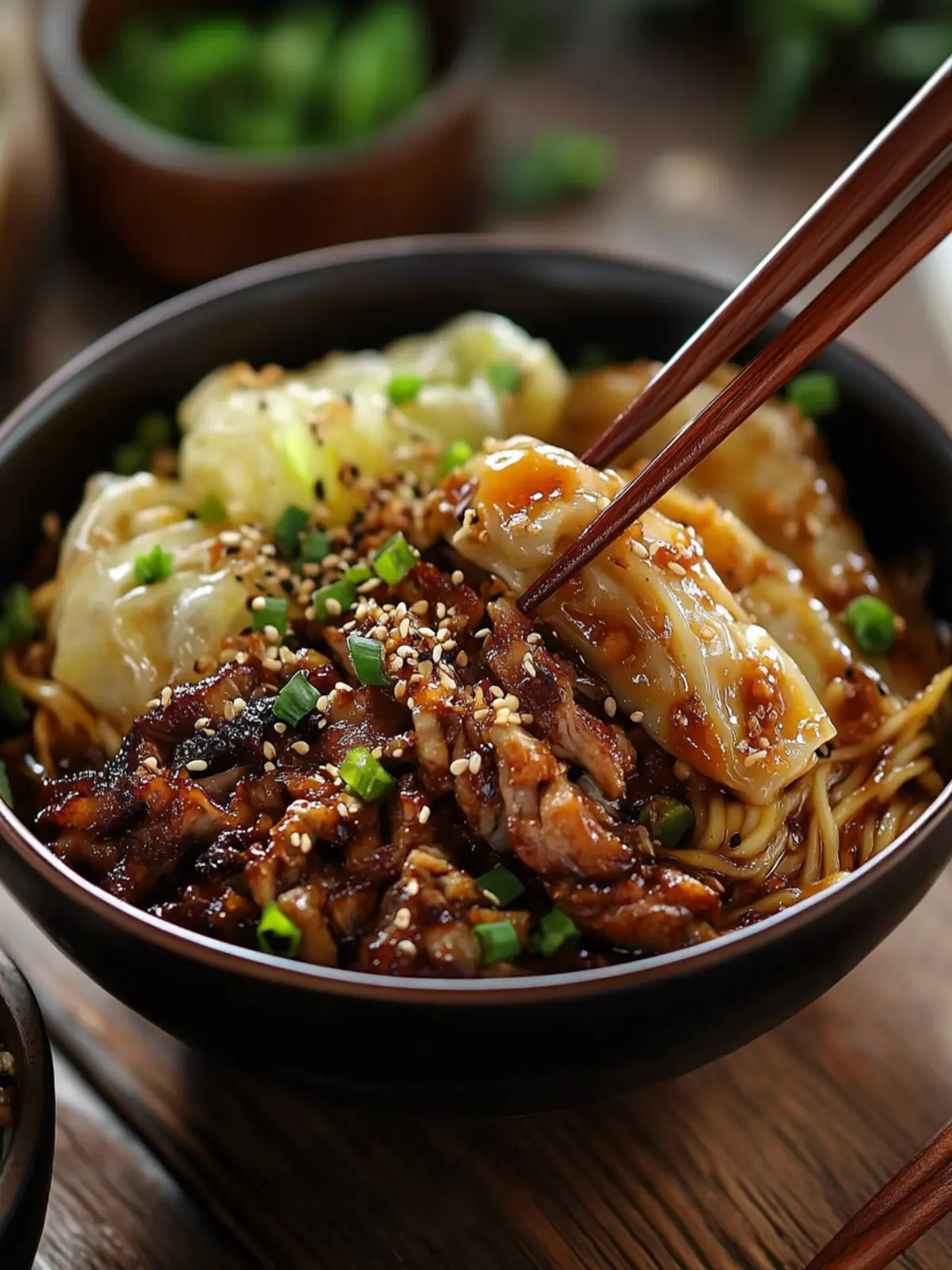 Delicious Potsticker Noodle Bowl with Pork & Cabbage Slaw 3 Potsticker Noodle Bowl with Pork & Cabbage Slaw