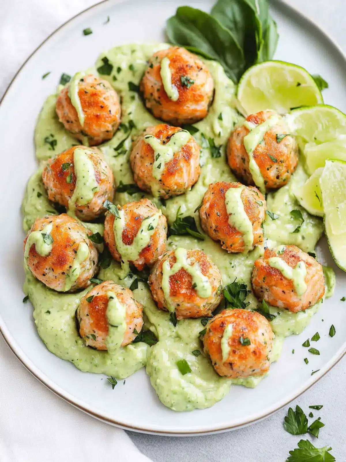 Zesty Baked Salmon Meatballs with Creamy Avocado Sauce Delight 3 Baked Salmon Meatballs with Creamy Avocado Sauce