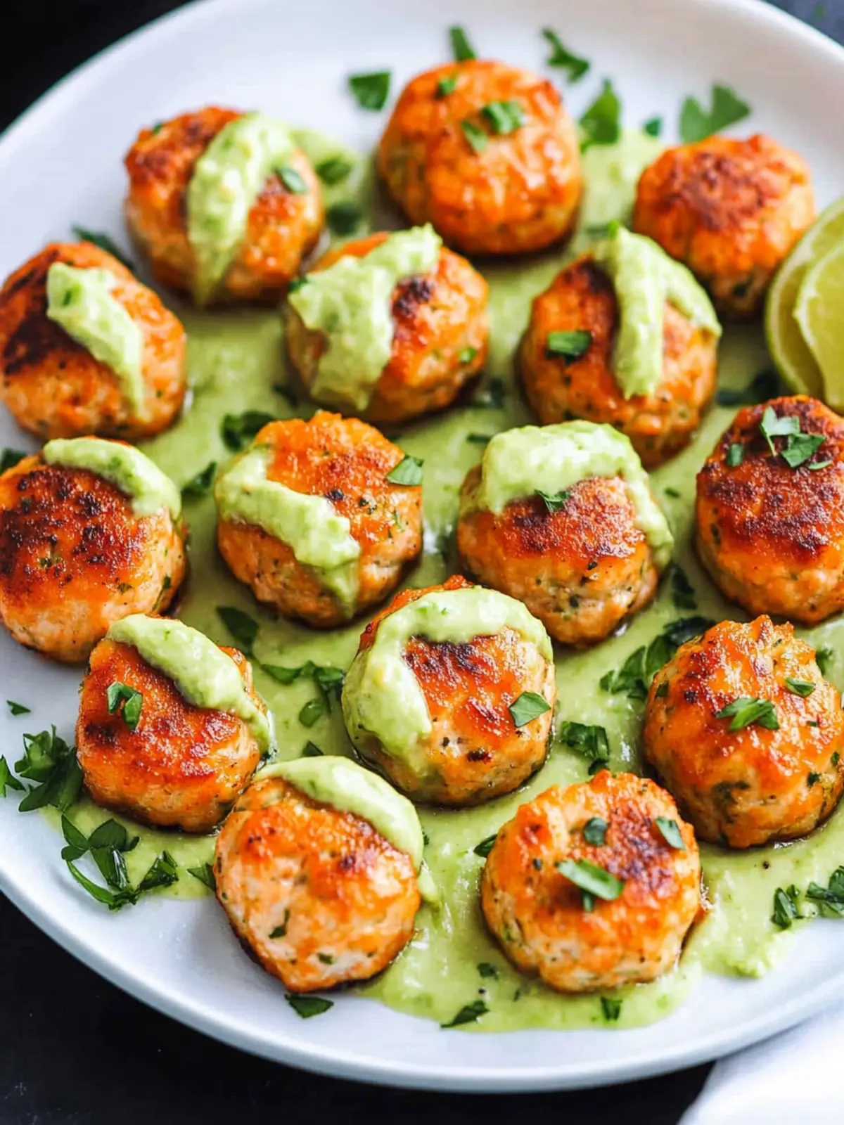 Zesty Baked Salmon Meatballs with Creamy Avocado Sauce Delight 4 Baked Salmon Meatballs with Creamy Avocado Sauce