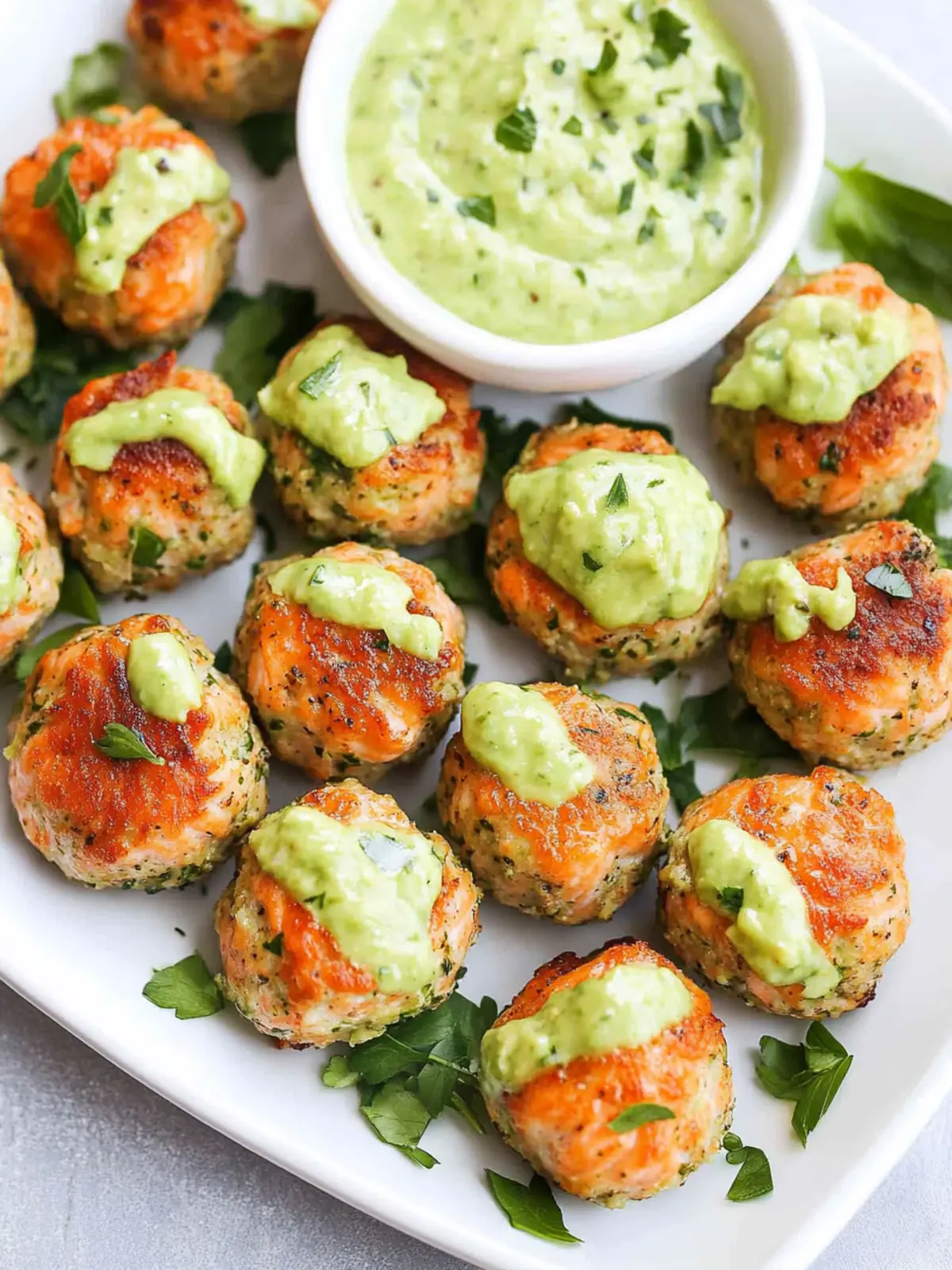 Zesty Baked Salmon Meatballs with Creamy Avocado Sauce Delight 5 Baked Salmon Meatballs with Creamy Avocado Sauce
