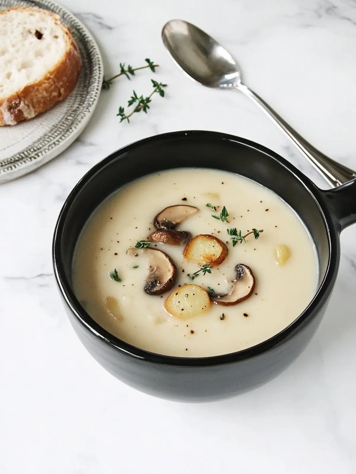 Cozy Up with Roasted Garlic & Creamy Potato Soup Delight 2 Roasted Garlic & Creamy Potato Soup with Seared Mushroom