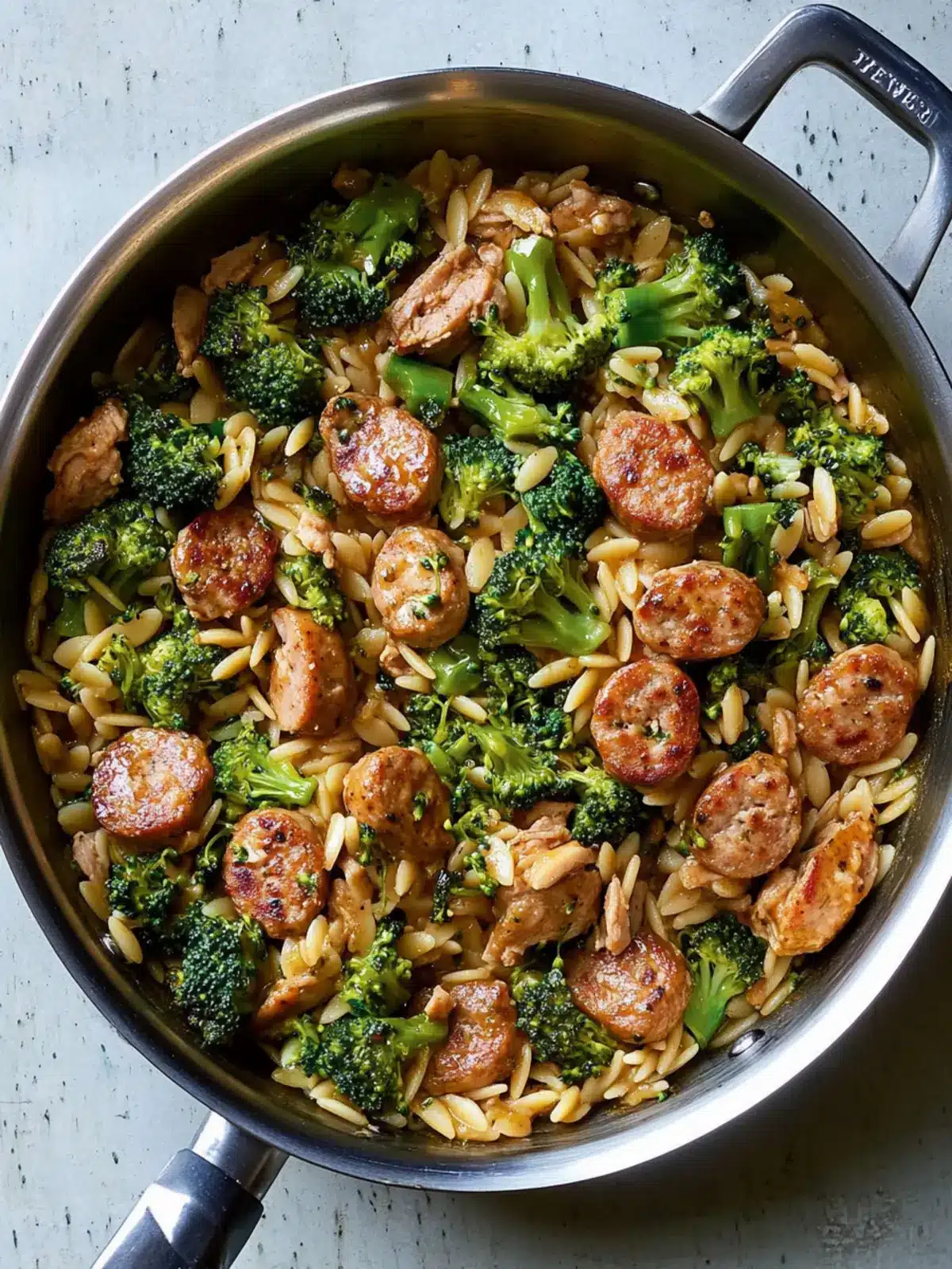 Delicious Chicken Sausage, Broccoli, and Orzo Skillet Bliss 3 Chicken Sausage, Broccoli, and Orzo Skillet